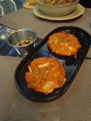 These are one of the vegetarian pancakes! at Korean Table BBQ Restaurant Gangnam  in Coimbra