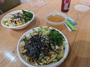 Vegetarian Bowl with brown rice and miso soup at Hawaii Poke Bowl in Eau Claire