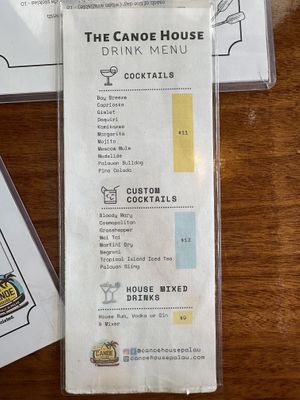 Drink menu   at The Canoe House in Palau