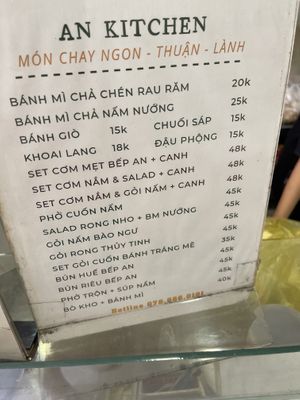 Menu   at An Kitchen Chay in Ho Chi Minh City
