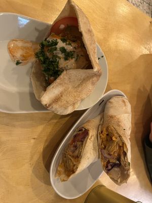 My Palestinian falafel on the left and my boyfriend’s veggie shawarma (which he also loved) on the right!   at Umi Falafel - Dame St in Dublin
