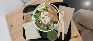 Apple sandwich and sun-dried tomato bowl (with pesto) at Plants By Us in Helsinki