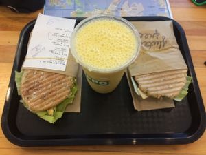 Siri Pesto sandwiches and a Mango/Lemon juice at Plants By Us in Helsinki