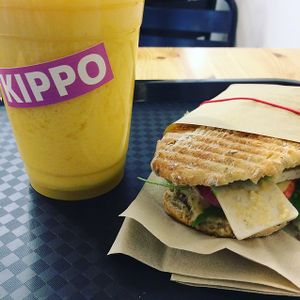 Sandwich and juice at Plants By Us in Helsinki