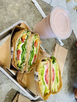 Strawberry milkshake, sir pesto, chili the kid  at Plants By Us in Helsinki