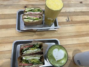 Sandwiches and smoothie / matcha   at Plants By Us in Helsinki