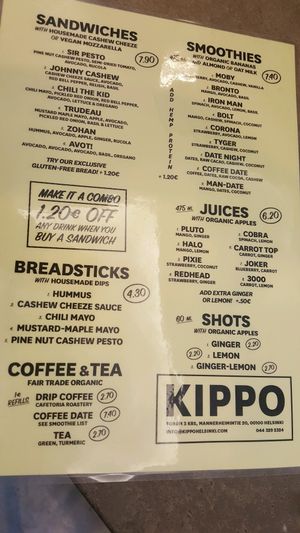 menu at Plants By Us in Helsinki