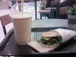 Sir Pesto sandwich and coffee shake at Plants By Us in Helsinki