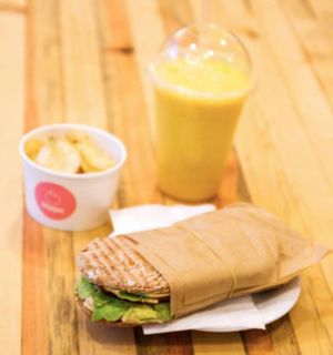 Sir Pesto, Manila, and organic chips at Plants By Us in Helsinki