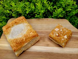 Vegan Red Thai Butternut Squash Slice and Vegan Apricot, Orange & Almond Slice at Model Bakery in Blaenau Ffestiniog