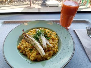 Pumpkin risotto with grilled chicorée at Vegetaria in Vienna