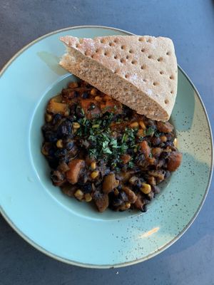 Bean stew with flatbread   at Vegetaria in Vienna