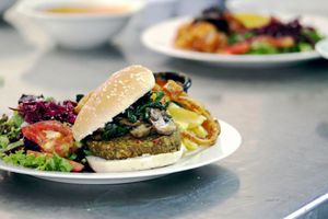 
delicious burgers with sourdough bread at Naturalmente in Bogota