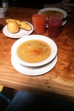 Each entree also comes with juice, fruit, soup and (not pictured) dessert! at Naturalmente in Bogota