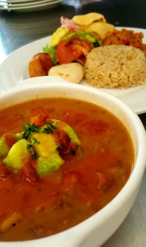 
Colombian typical dish, frijolada montañera at Naturalmente in Bogota