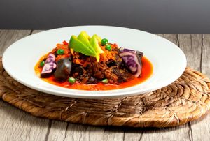 Sobrebarriga, a colombian dish with seitan home made and colombian potatoes at Naturalmente in Bogota