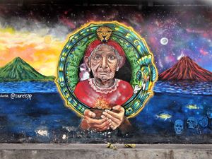 Mural ind traditional village at The Glowing Gourmet in San Pablo La Laguna