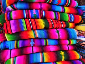 Colourful textiles at The Glowing Gourmet in San Pablo La Laguna