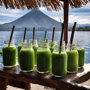freshly pressed organic green juices at The Glowing Gourmet in San Pablo La Laguna