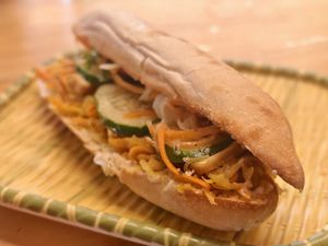 Vegan banh mi. Bit different, with hit veggies and a mustardy sauce, but lovely nonetheless! at Mister Saigon in Dumaguete