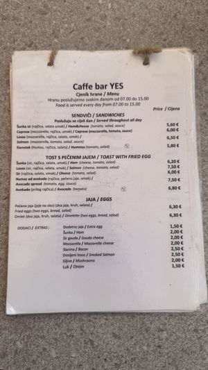Menu1  at Caffe Bar YES in Pjescana Uvala