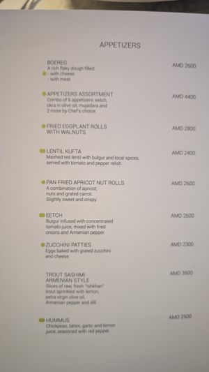  at Tufenkian Kharpert Restaurant in Yerevan