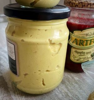 Vegan "cheese" sauce, perfect for sandwiches, pastas, and as a dip. at Kruzhok in Yerevan