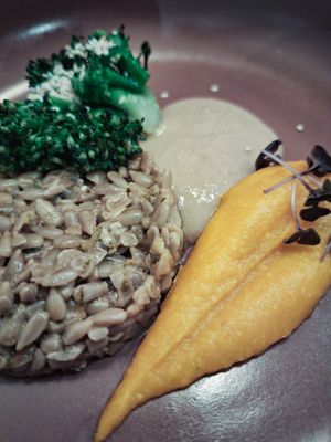 Semi di girasole (come risotto) salsa tahina+soia e salsa corata dolce at laska in Saint Pierre