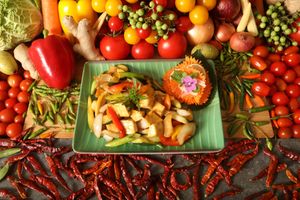 Pad Horapa (Thai Basil): Stir-fried mixed vegetables with basil and topped with coconut cream. Contains Gluten and Soya. at Kats Oriental Cuisine in St Albans