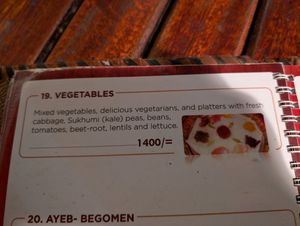 Veg platter on the menu at Habesha Ethiopian Restaurant in Nairobi