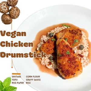 Oyster mushrooms, rice paper, vegan chicken seasoning, cornmeal sauce. at Sisu Kitchen %100 Vegan in Antalya