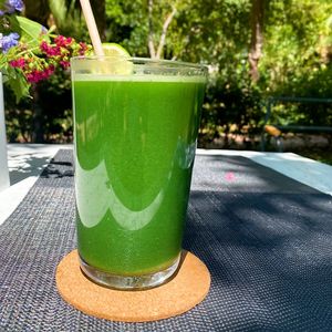 Cucumber, apple, celery stalk, parsley ginger, lemon at Sisu Kitchen %100 Vegan in Antalya