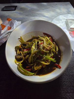 Zucchini ramen at Sisu Kitchen %100 Vegan in Antalya