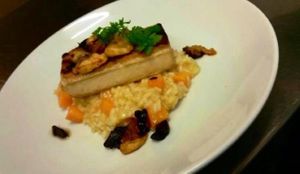 pumkin Risotto w smoked Tofu at Dini Mueter Bar and Spielplatz in Zurich