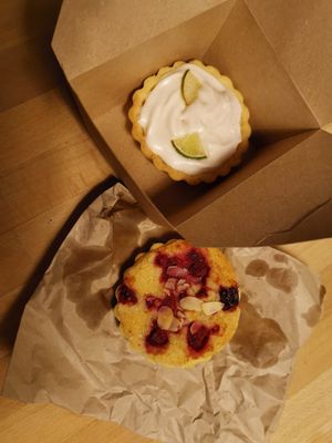 Bakewell and lemon merengue tarts. at Sweet Almond - Plant Based Bakery in Dublin