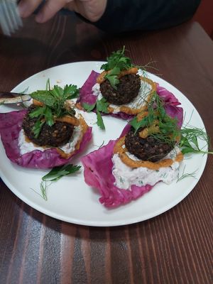 Colorfully plated falafel at be love in Victoria
