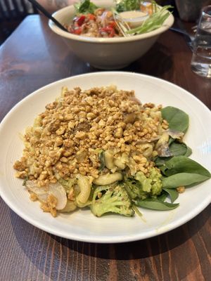 Walnut crumbles on the cashew Mac with broccoli!   at be love in Victoria
