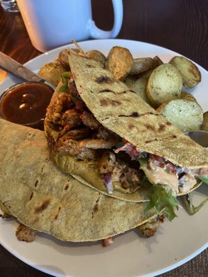 Quesadilla with roasted potatoes   at be love in Victoria