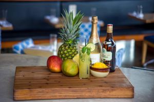 Mango Mojito. rhum barbancourt. mango. pineapple. mint. champagne. sugar rim. at Tamazul in Oklahoma City