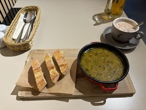 Mushroom soup and coffee with vegan milk  at Hotel Pokljuka in Zgornje Gorje