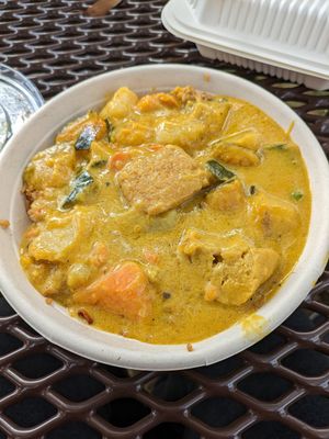 Pumpkin curry tofu offered by the temple at the autumn vegan pop up at It's All Natural in Columbus