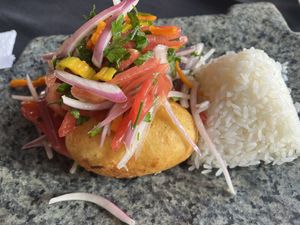 Apu Crispy Stuffed Potato  at Apu Verónica in Ollantaytambo