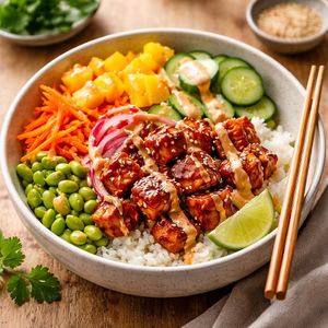 Vegan Rice Poke Bowl at Ambience Bar Faliraki in Rhodes