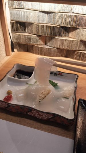 Nata de Coco squid sashimi at Shojin Sushi Minamo in Osaka