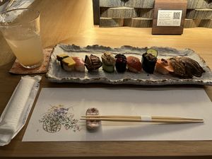 10 piece special and ginger ale  at Shojin Sushi Minamo in Osaka