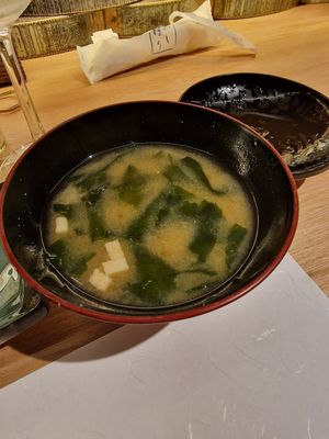 Miso soup at Shojin Sushi Minamo in Osaka