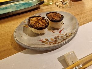 Shitake nigiri at Shojin Sushi Minamo in Osaka