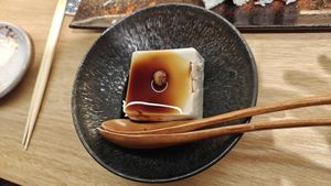 This tofu had such creamy firm texture, the sauce and wasabi really elevated the flavours at Shojin Sushi Minamo in Osaka