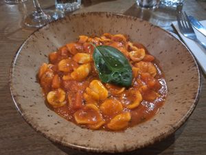 Vegan pasta in tomato sauce at TONI in Dublin
