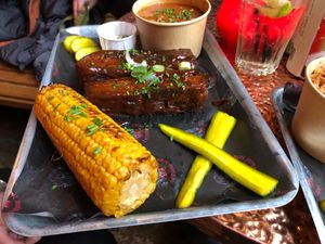 The ribs with corn on the cob and smoked beans at Saint Monday in East London